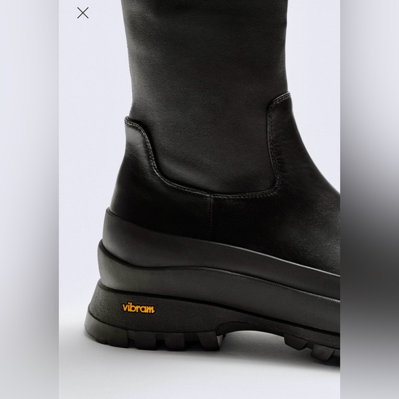 New ZARA OVER THE KNEE BLACK LEATHER VIBRAM BOOTS, US 7.5, $460 From London - Picture 3 of 16